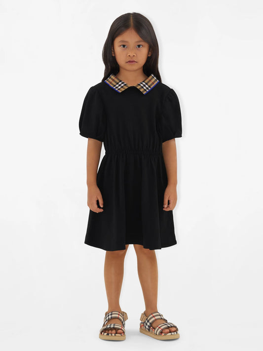 Burberry 女童 Alesea 格纹罗纹连衣裙(黑色)