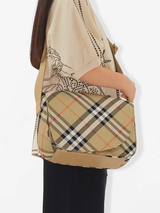 Burberry 女童格纹邮差包 米色(24 厘米)