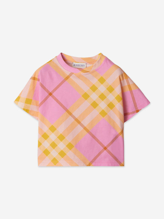 Burberry 女婴迷你 Lilia 格纹 T 恤(粉色)