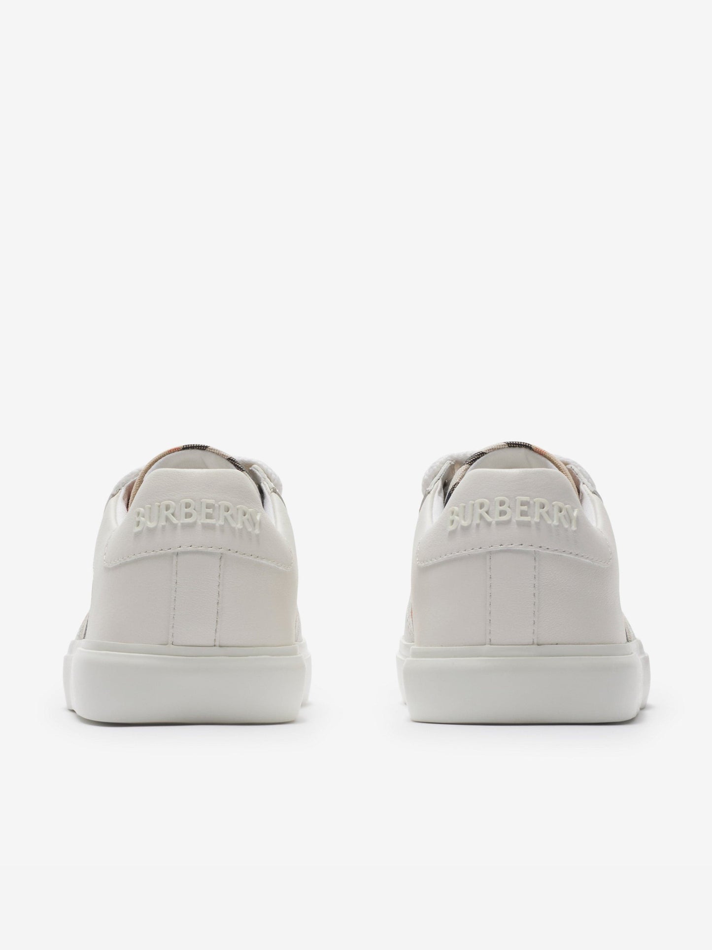Burberry Kids Noah Check 绑带运动鞋(白色)