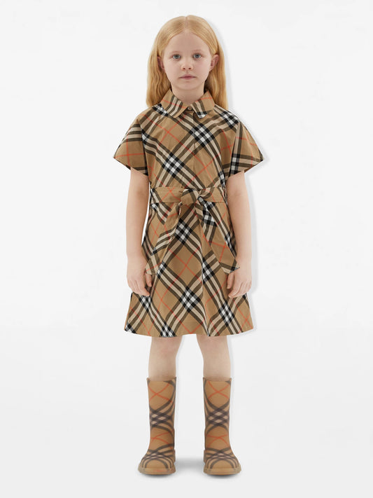 Burberry 女童 Giulietta 格纹连衣裙(米色)