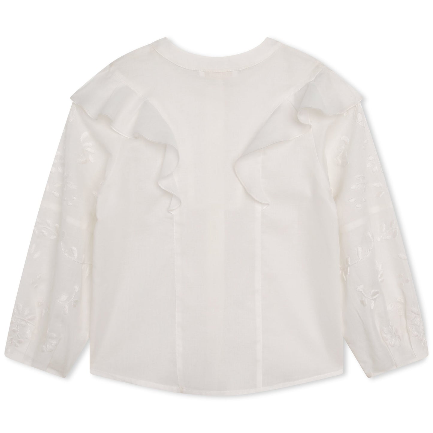 女童白色荷叶边棉衬衫