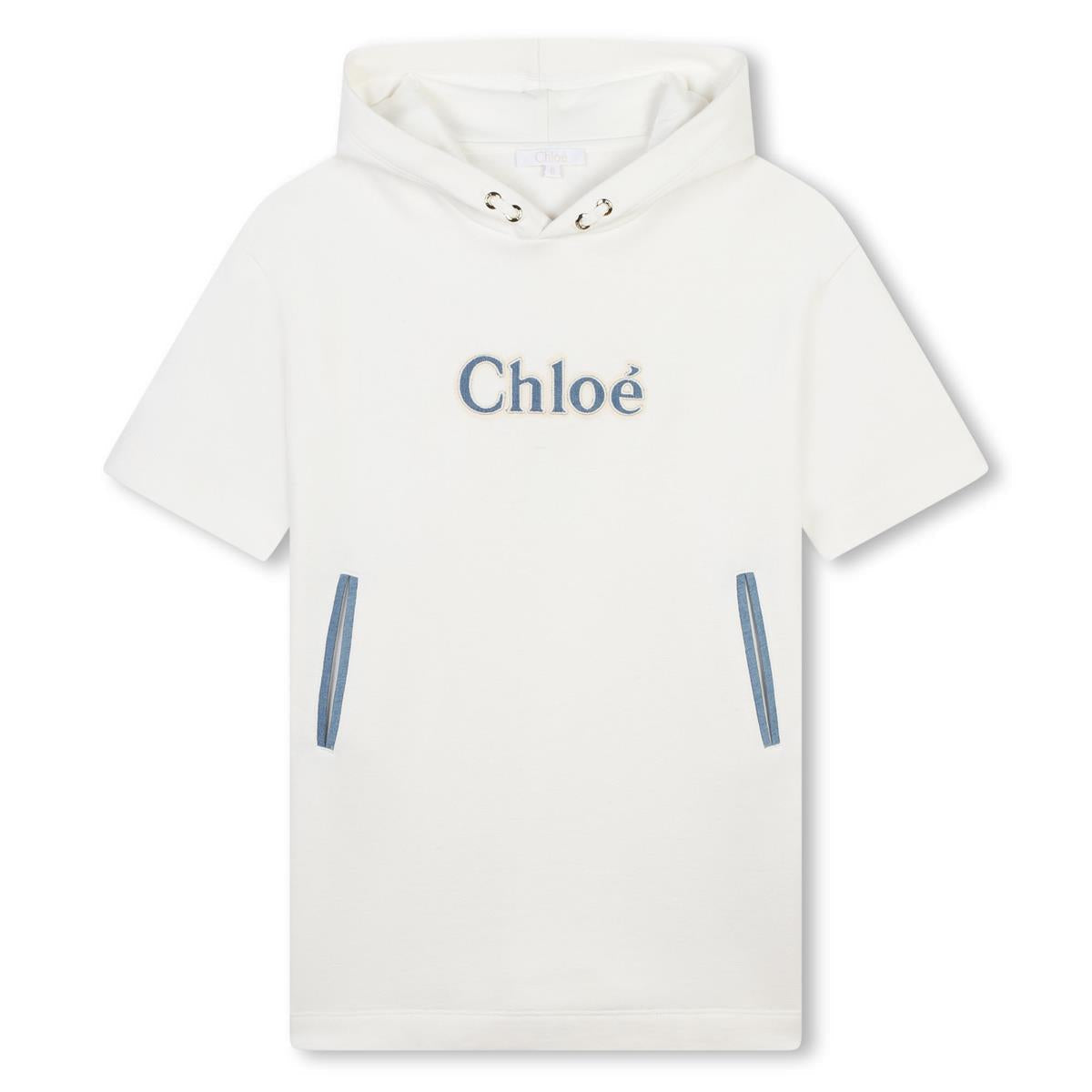 女童白色Logo连帽棉连衣裙