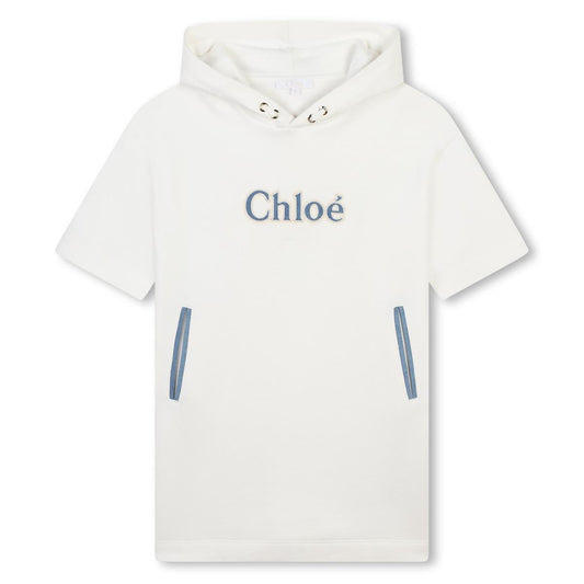 女童白色Logo连帽棉连衣裙