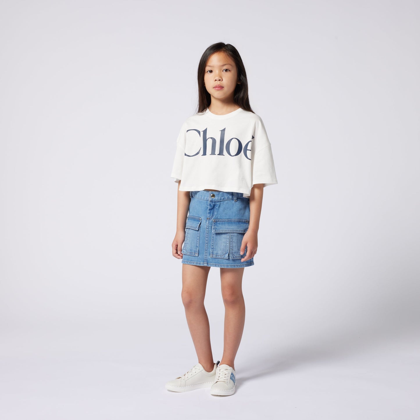 女童白色Logo棉T恤