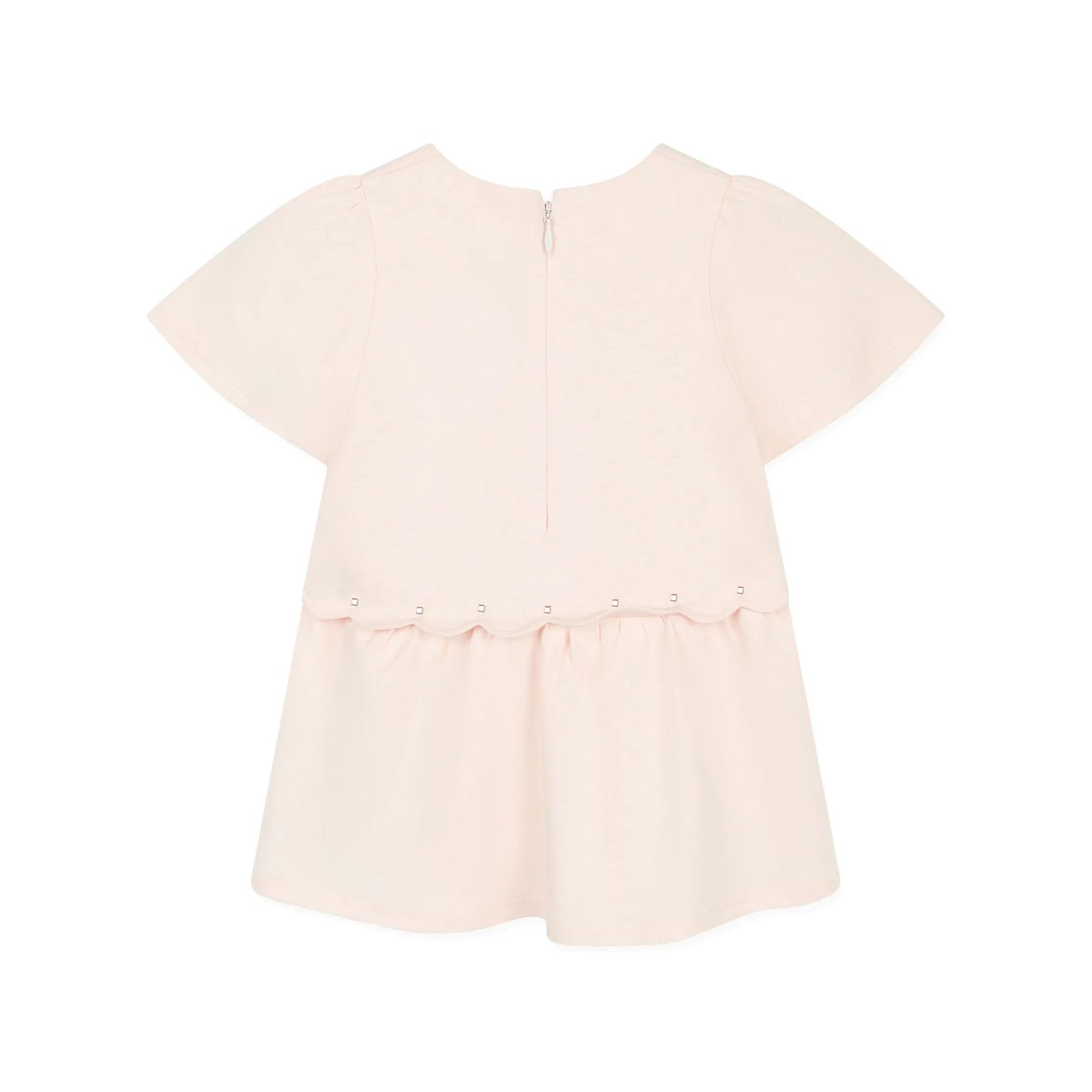 女婴浅粉色刺绣Logo棉连衣裙