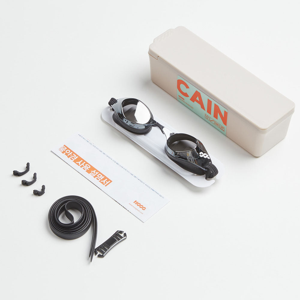 成人款黑色有胶圈竞速泳镜(CAIN_BKSL)