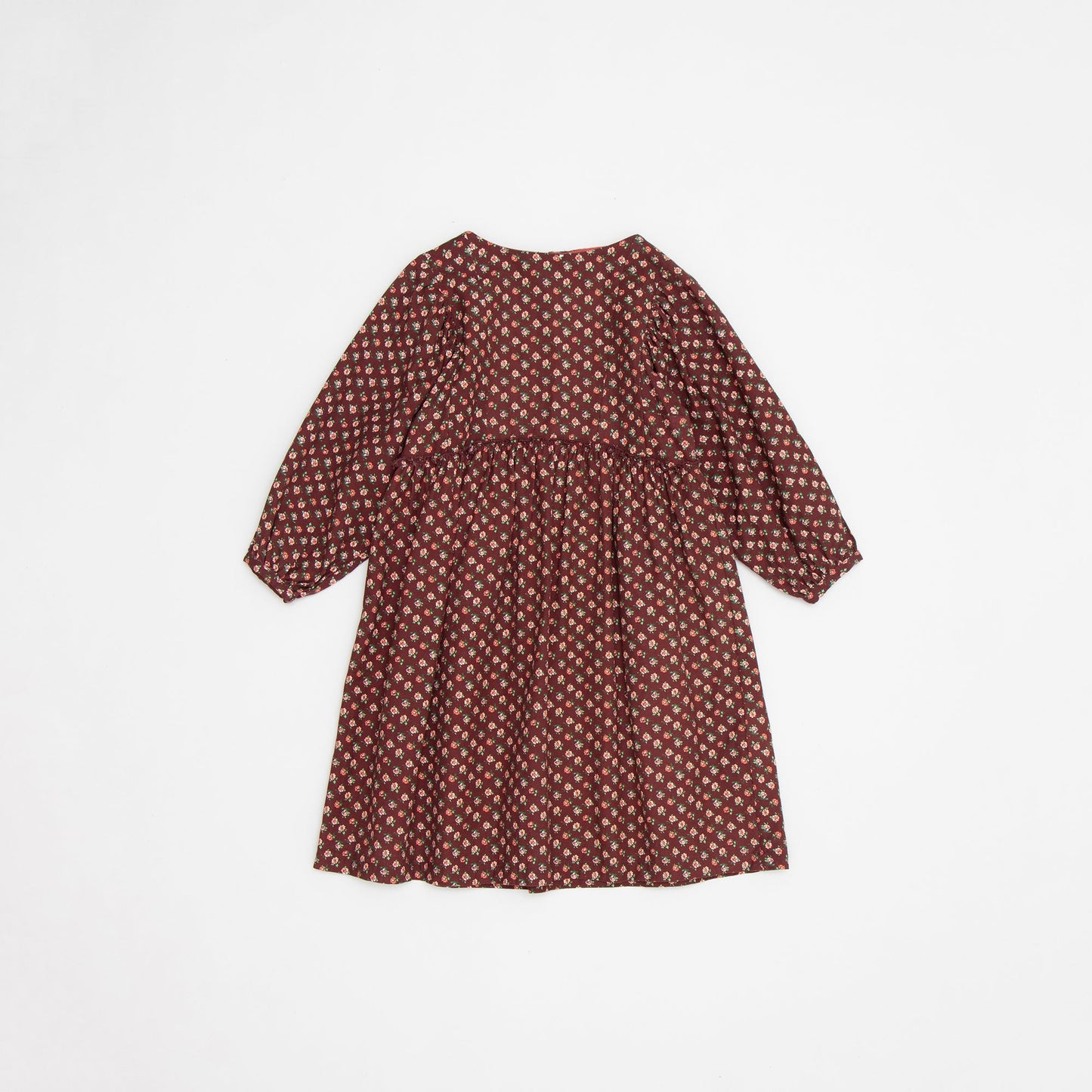 女童巧克力色碎花棉连衣裙