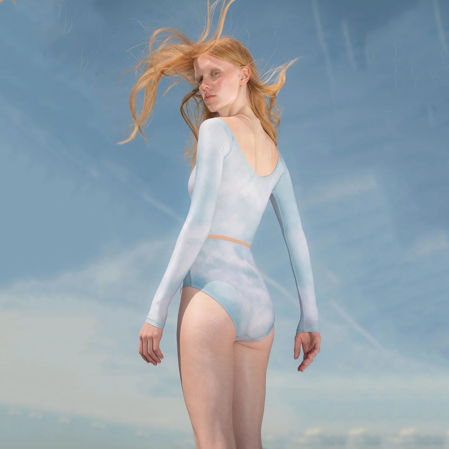 女士天空蓝"CLOUDY"长袖芭蕾舞连体衣(181LE20VL/sky blue)
