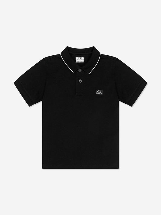 CP Company 男童黑色徽标 Polo 衫