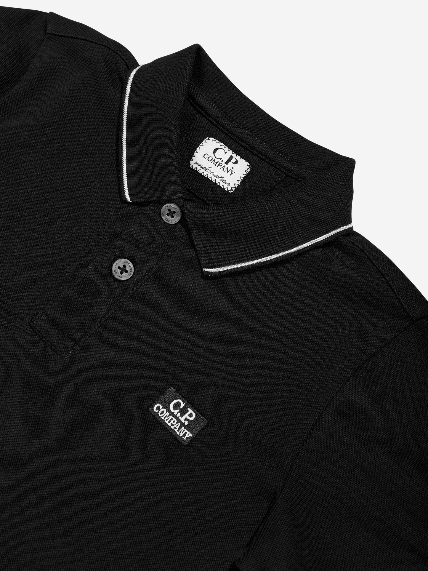 CP Company 男童黑色徽标 Polo 衫