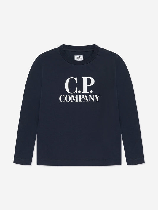 CP Company 男童长袖徽标 T 恤(海军蓝)