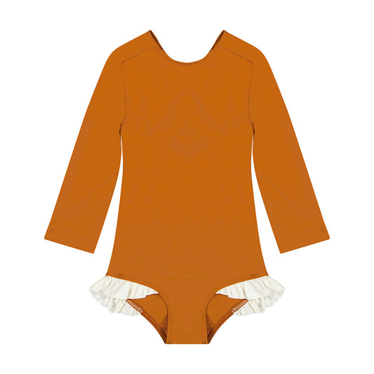 女童焦糖色防晒泳衣(UPF50+)