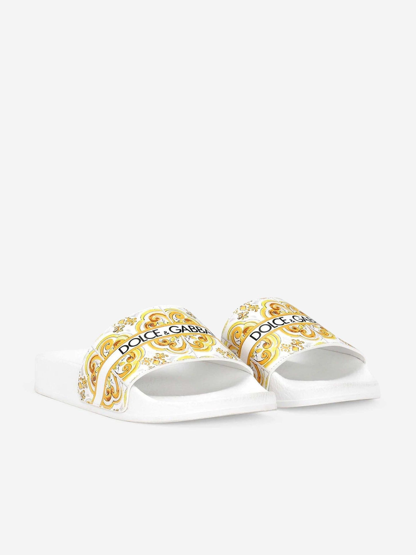 Dolce & Gabbana 女童皮革 Maiolica 拖鞋(黄色)