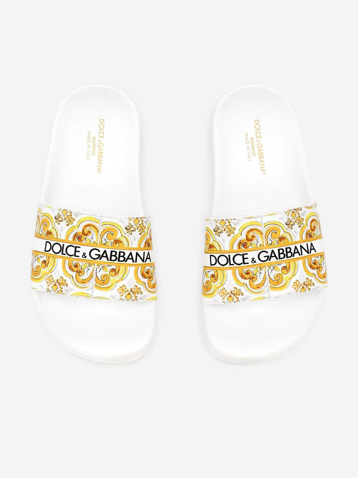 Dolce & Gabbana 女童皮革 Maiolica 拖鞋(黄色)