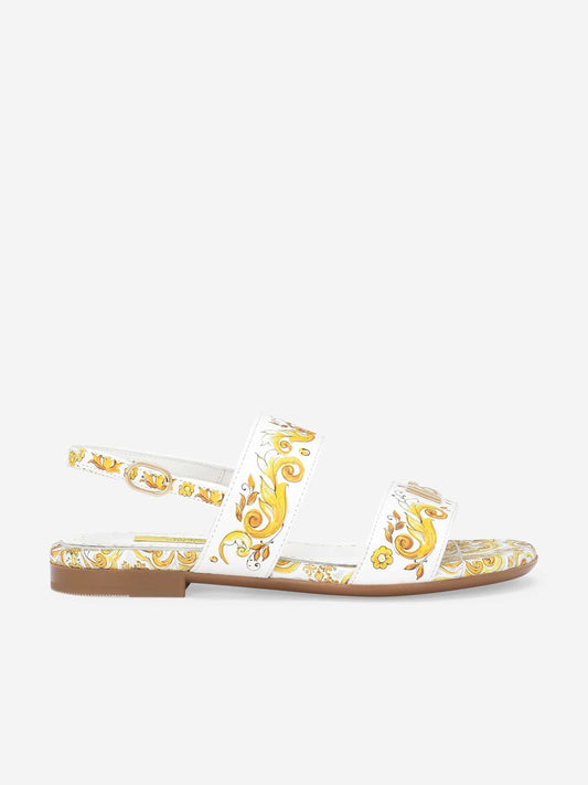 Dolce & Gabbana 女童黄色 Maiolica 皮革凉鞋