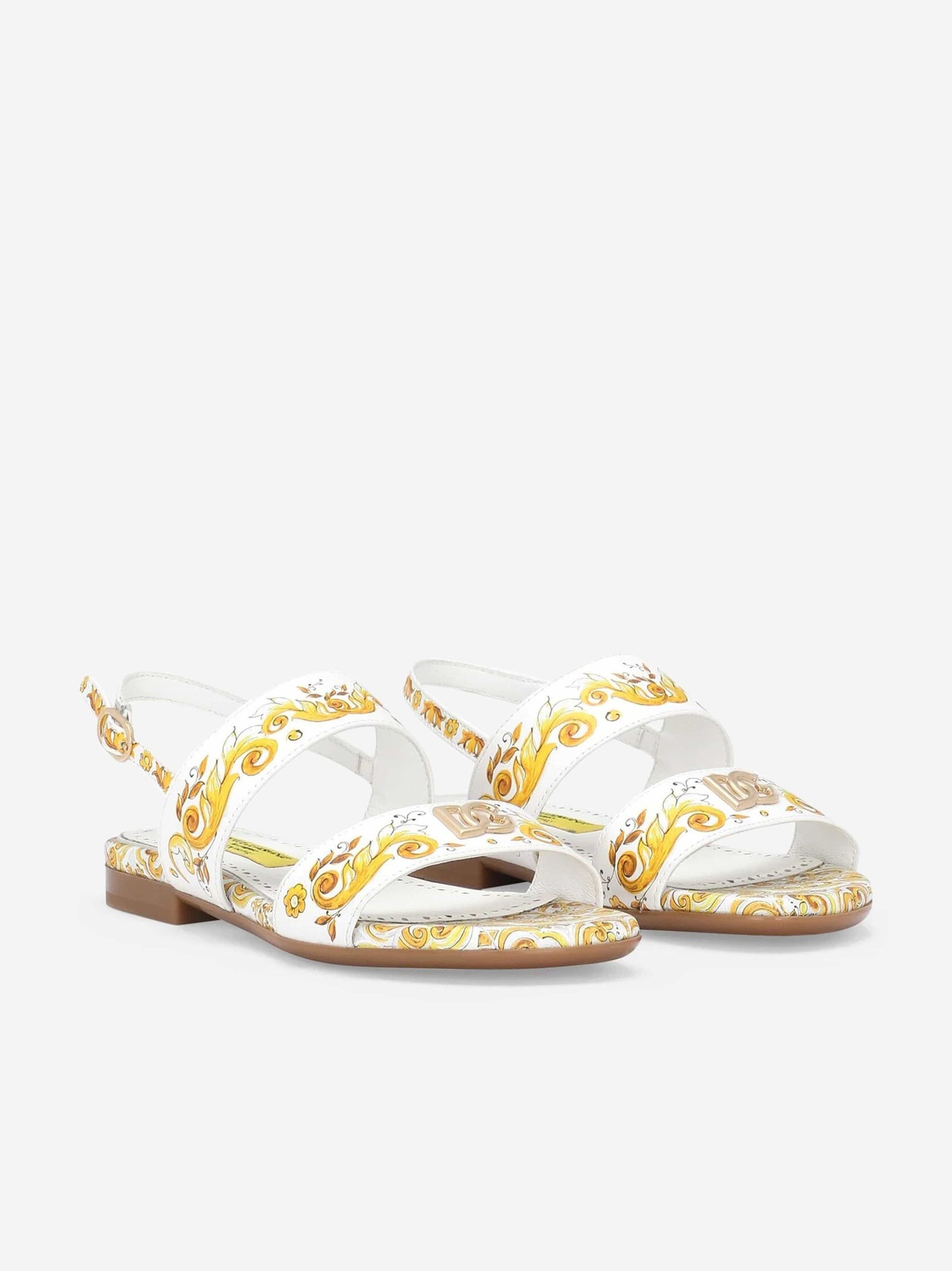 Dolce & Gabbana 女童黄色 Maiolica 皮革凉鞋