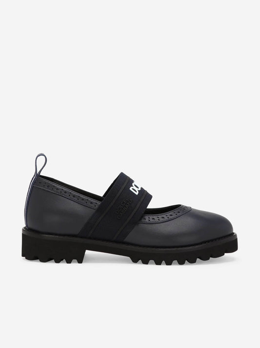 Dolce & Gabbana 女童蓝色皮革布洛克玛丽珍鞋