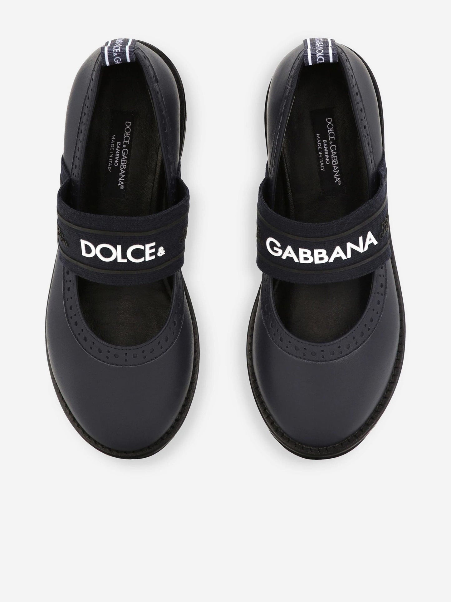 Dolce & Gabbana 女童蓝色皮革布洛克玛丽珍鞋