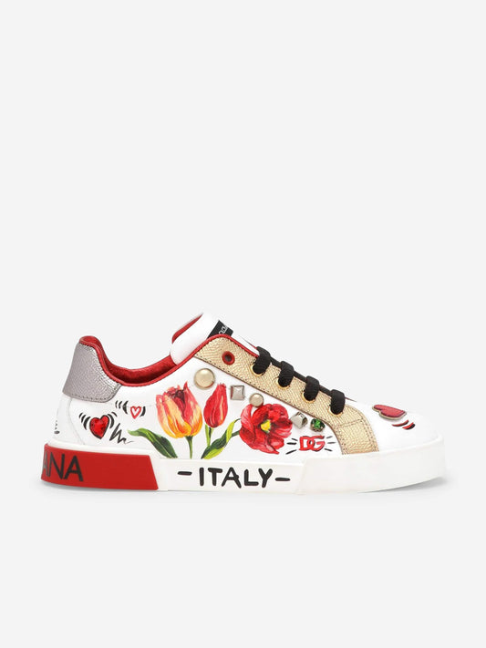 Dolce & Gabbana 女童白色郁金香皮革运动鞋