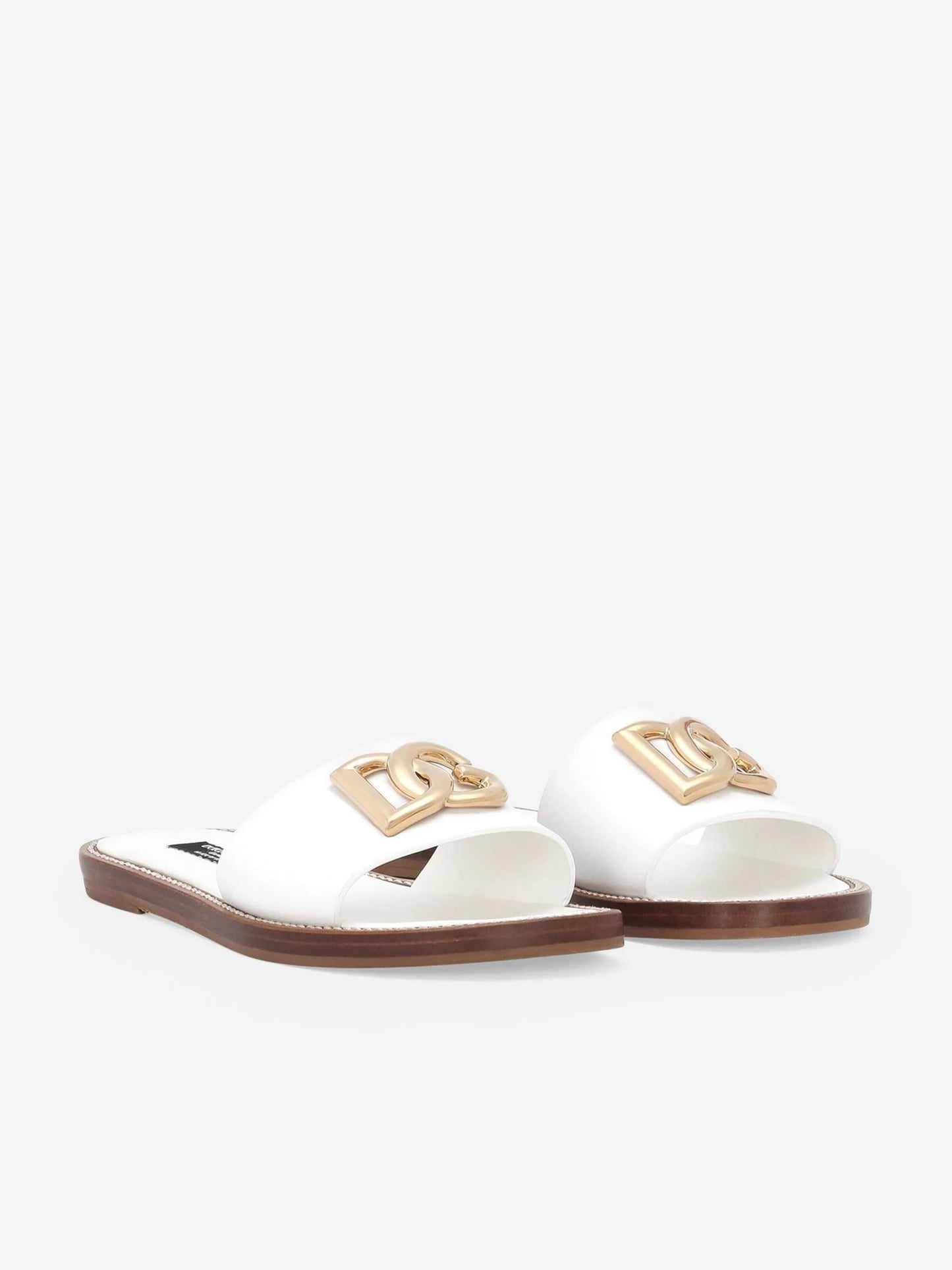 Dolce & Gabbana 女童白色皮革徽标平底拖鞋
