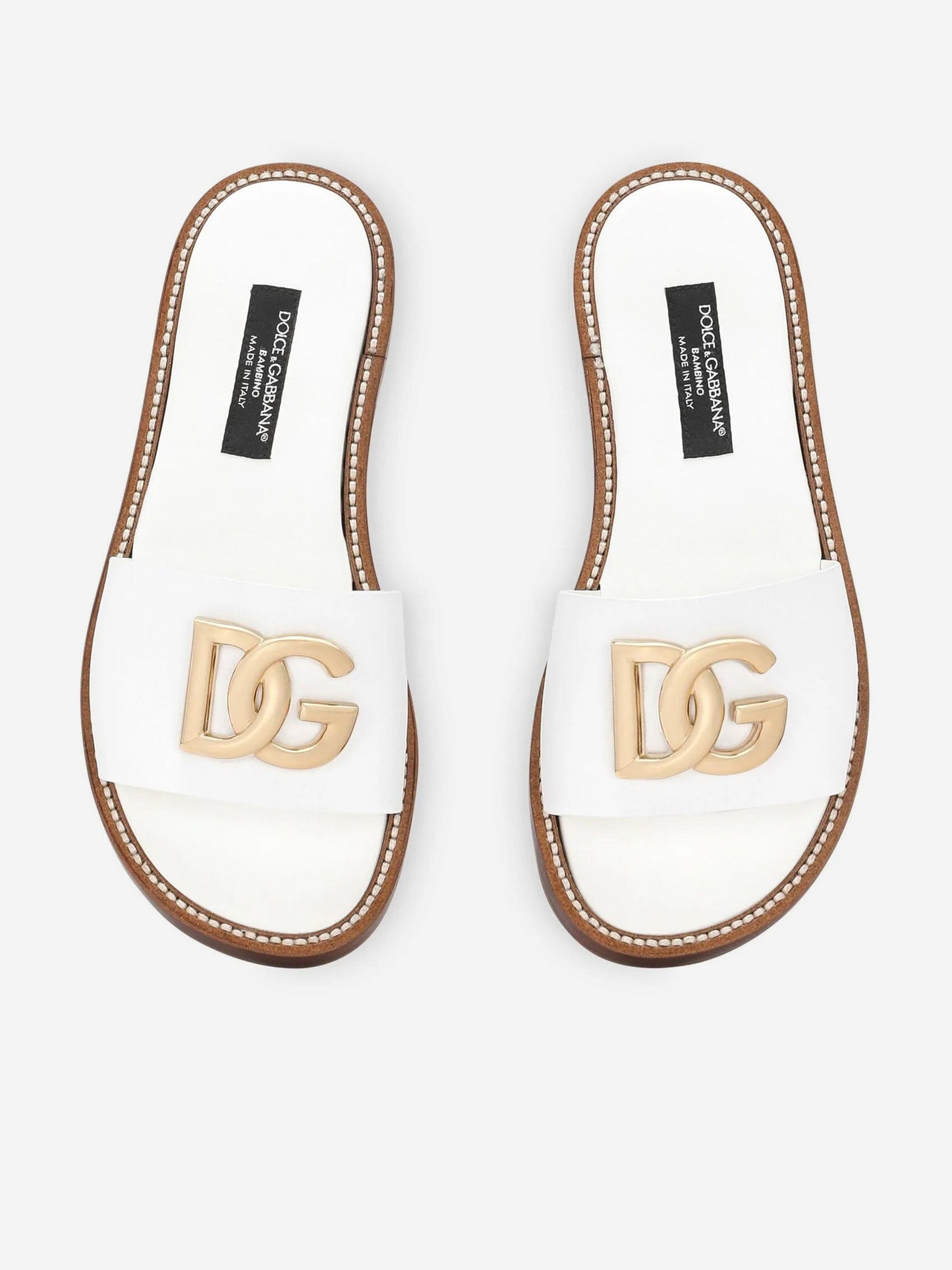 Dolce & Gabbana 女童白色皮革徽标平底拖鞋