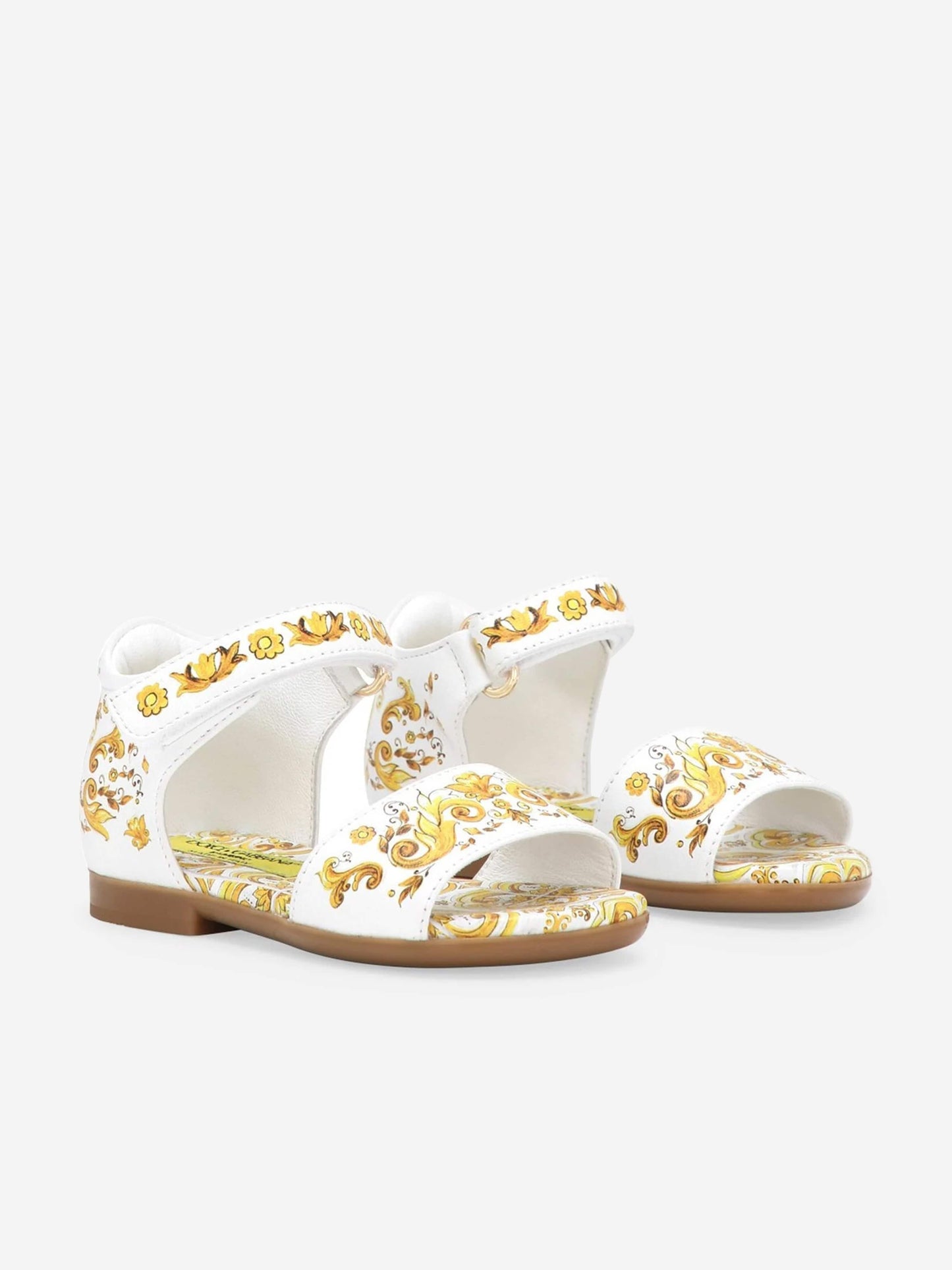 Dolce & Gabbana 女童黄色 Maiolica 皮革凉鞋