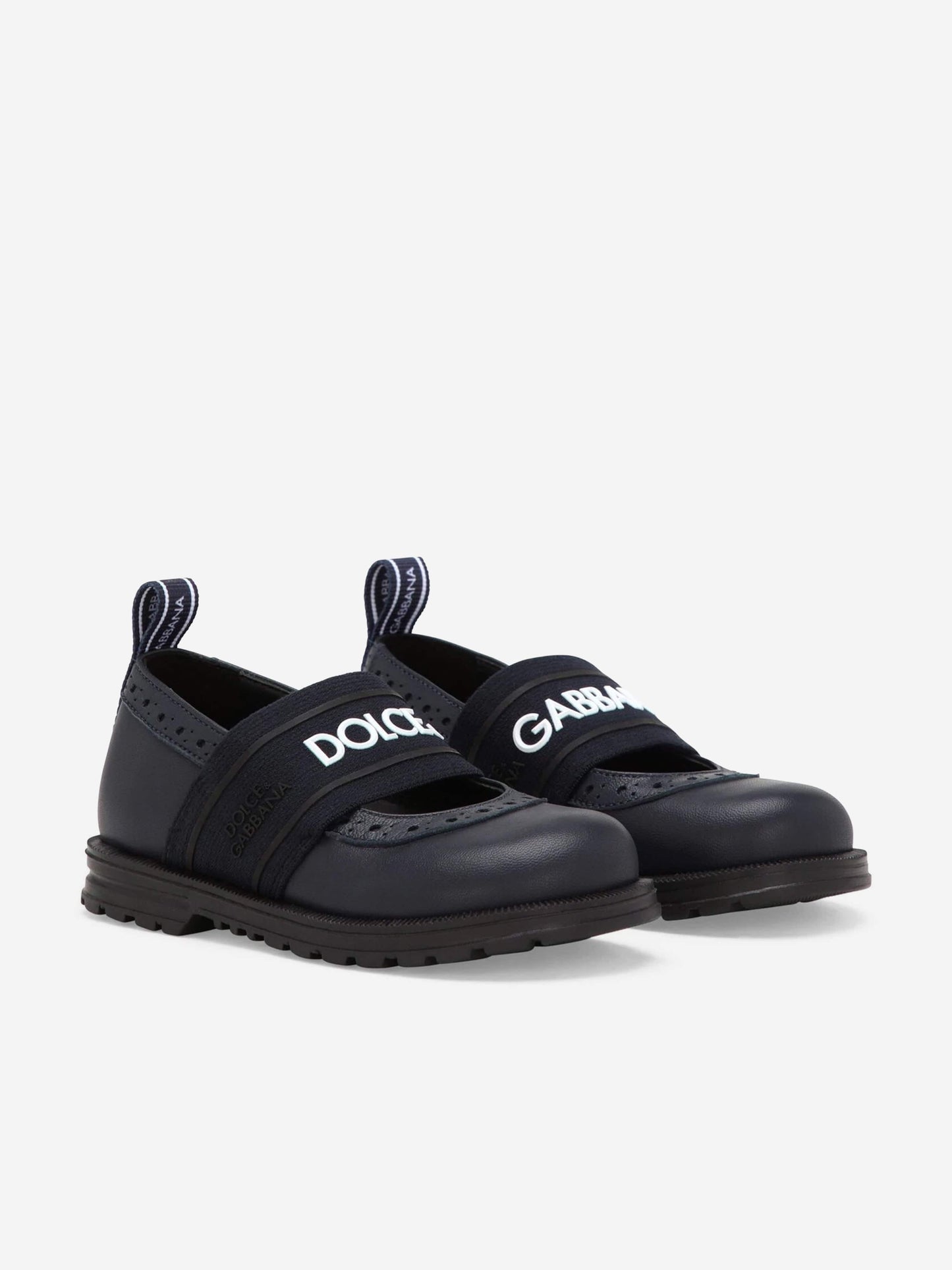 Dolce & Gabbana 女童蓝色皮革布洛克玛丽珍鞋