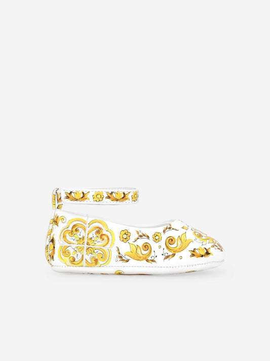 Dolce & Gabbana 女婴皮革 Maiolica 学步鞋(黄色)