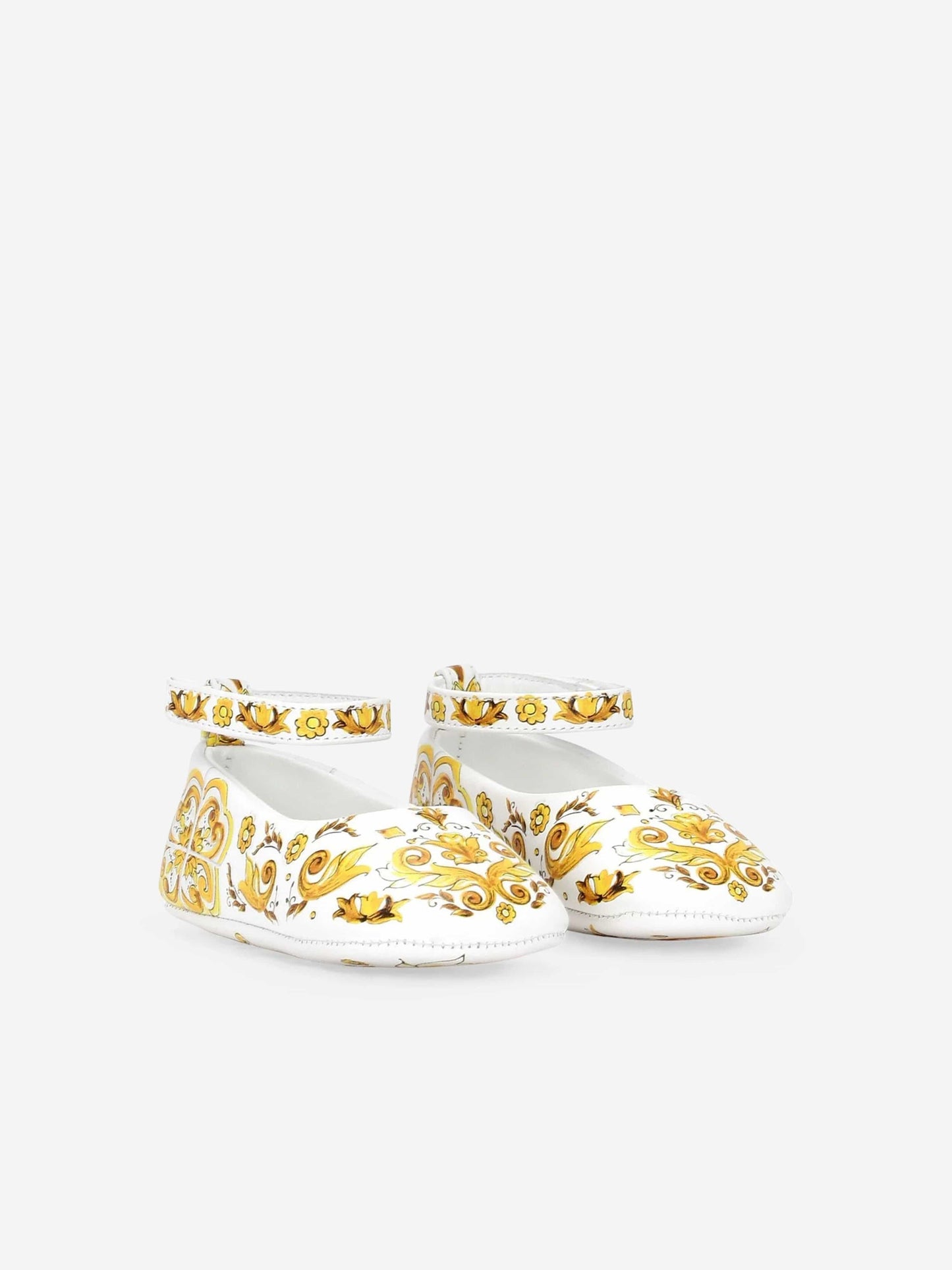 Dolce & Gabbana 女婴皮革 Maiolica 学步鞋(黄色)