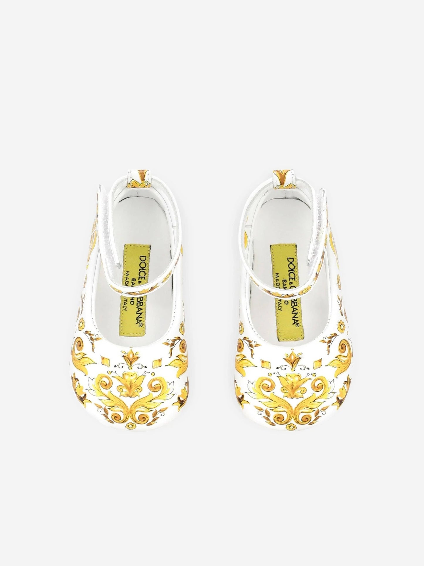 Dolce & Gabbana 女婴皮革 Maiolica 学步鞋(黄色)