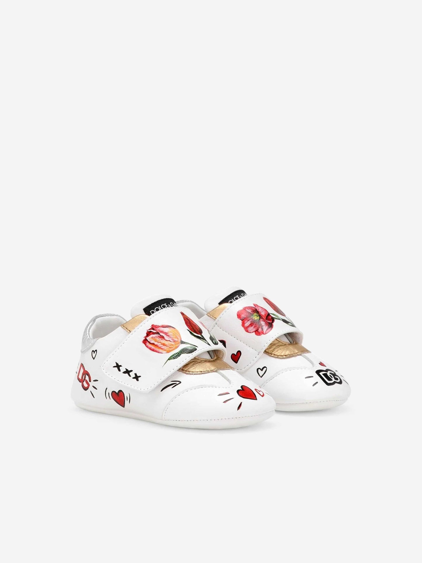 Dolce & Gabbana 女婴学步前皮革运动鞋(白色)