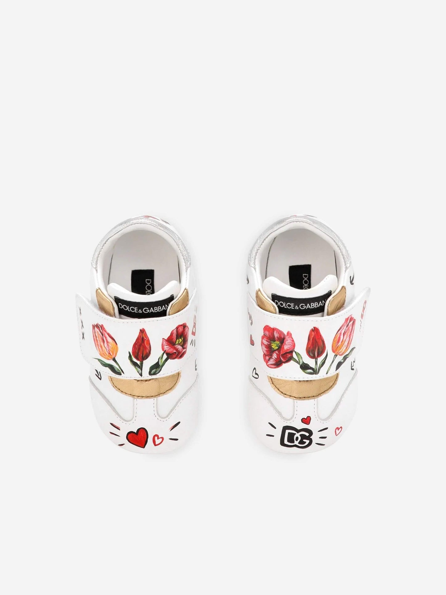 Dolce & Gabbana 女婴学步前皮革运动鞋(白色)