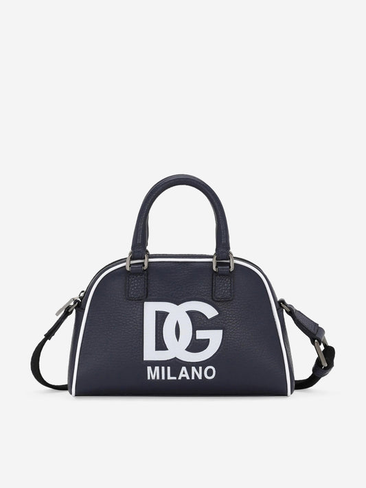 Dolce & Gabbana 女童皮革 Milano 徽标单肩包(蓝色)