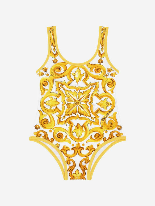 Dolce & Gabbana 女婴黄色 Maiolica 泳衣
