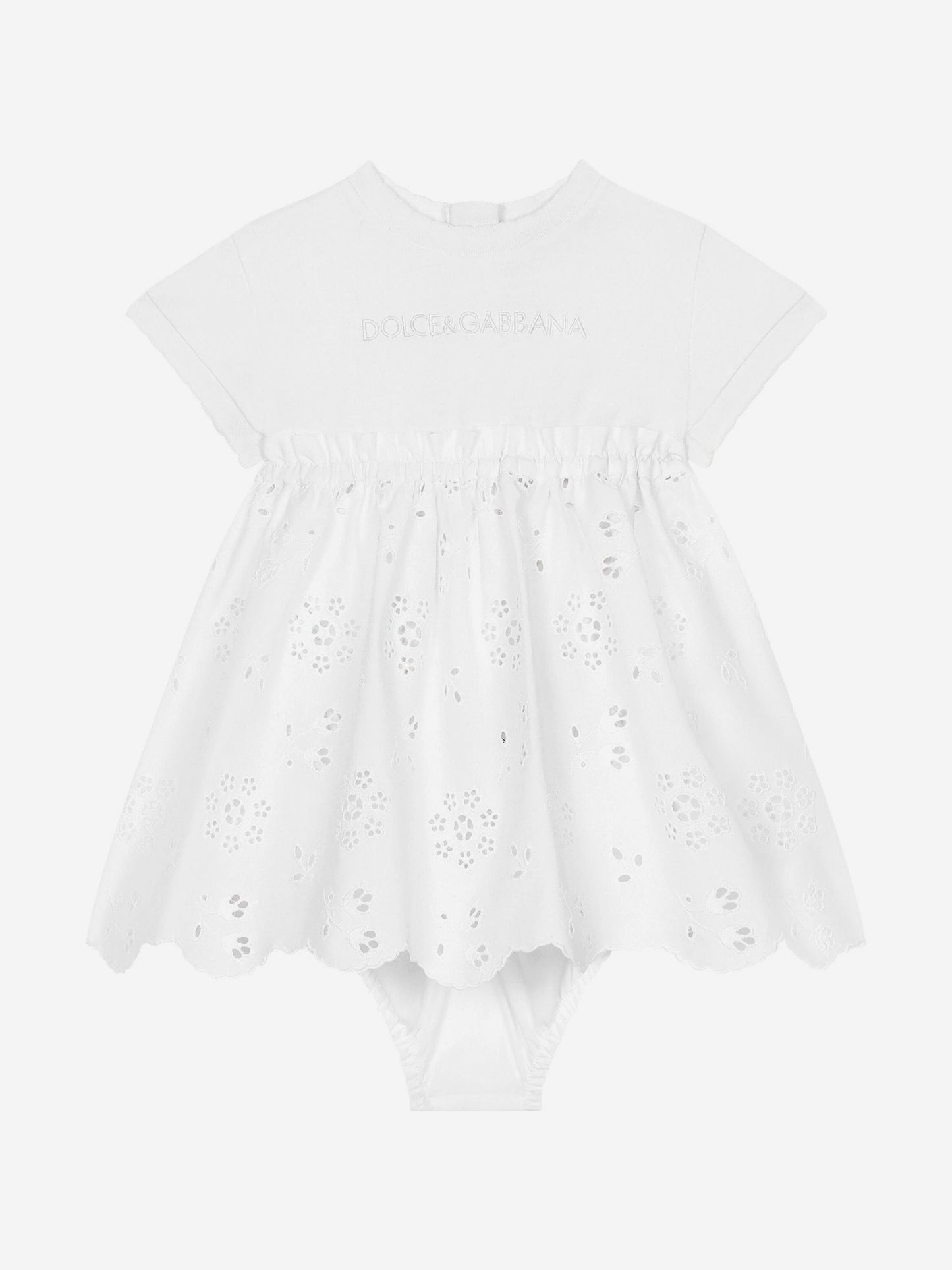 Dolce & Gabbana 女婴白色刺绣连衣裙(配短裤)