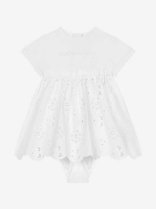 Dolce & Gabbana 女婴白色刺绣连衣裙(配短裤)