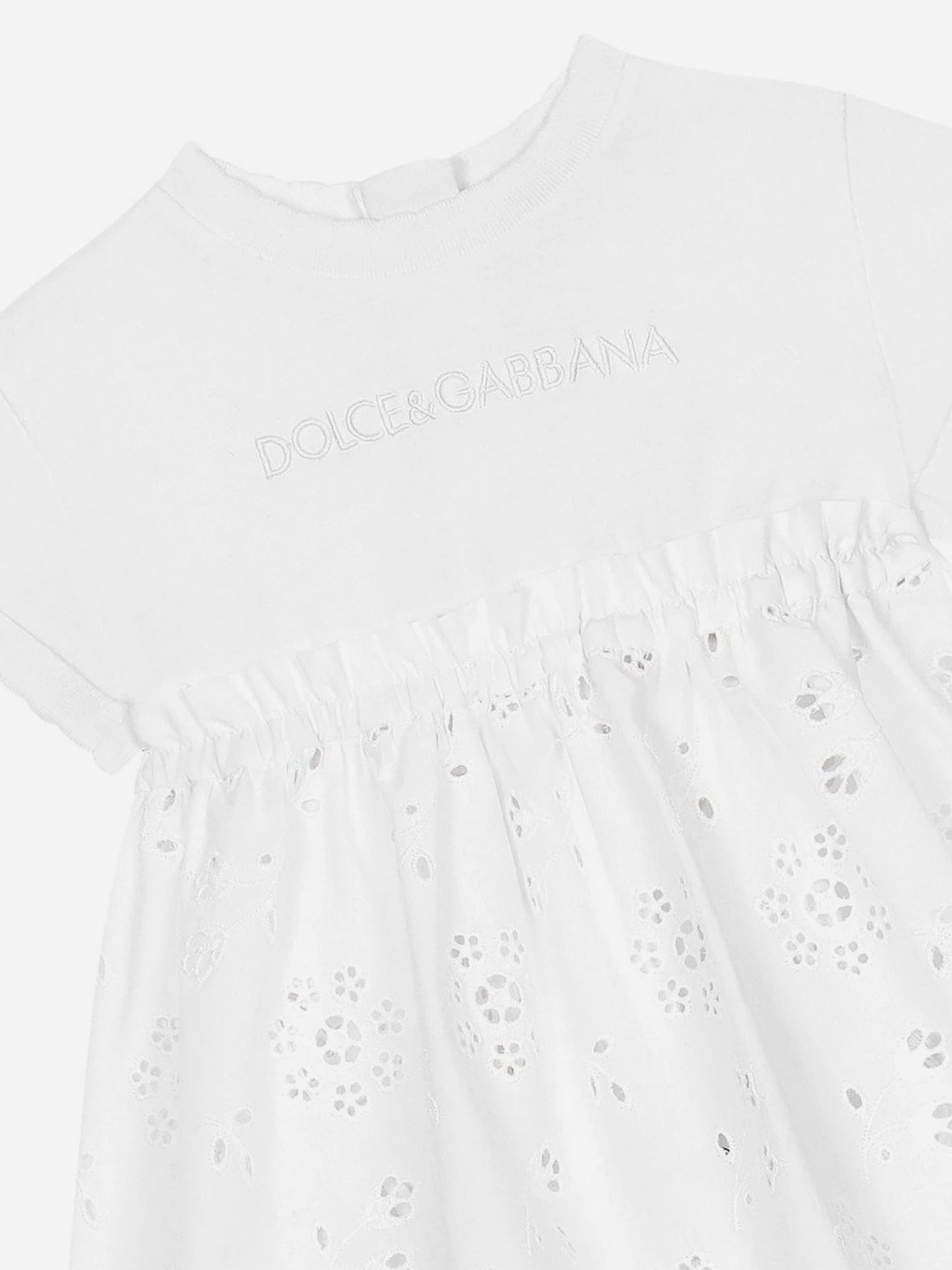 Dolce & Gabbana 女婴白色刺绣连衣裙(配短裤)