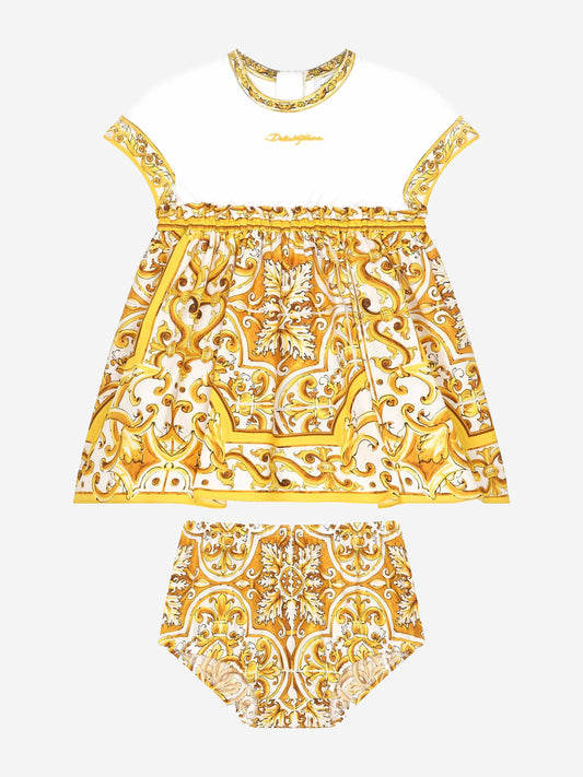 Dolce & Gabbana 女婴黄色 Maiolica 连衣裙配短裤