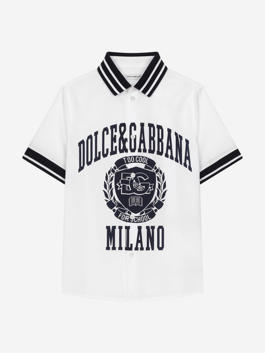 Dolce & Gabbana 男童 Too Cool For School 白色徽章 Polo 衫