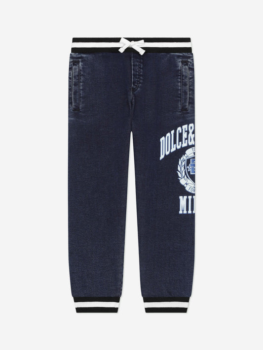 Dolce & Gabbana 男童蓝色徽标慢跑裤