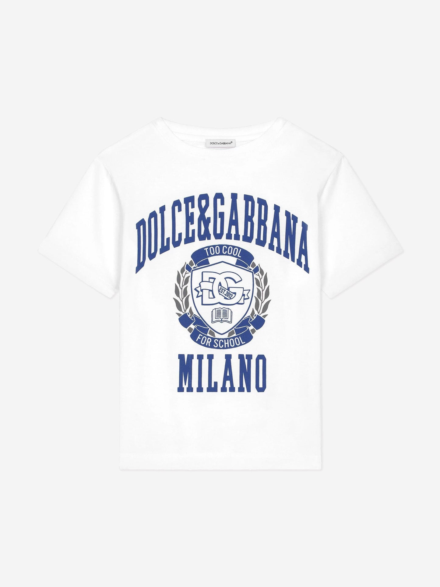 Dolce & Gabbana 男童 Too Cool For School 白色徽章 T 恤