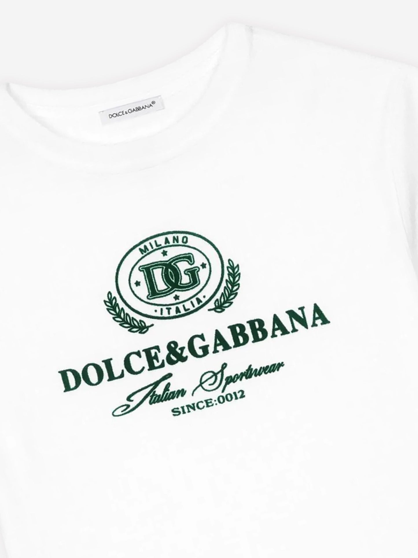 Dolce & Gabbana 男童白色植绒徽标 T 恤
