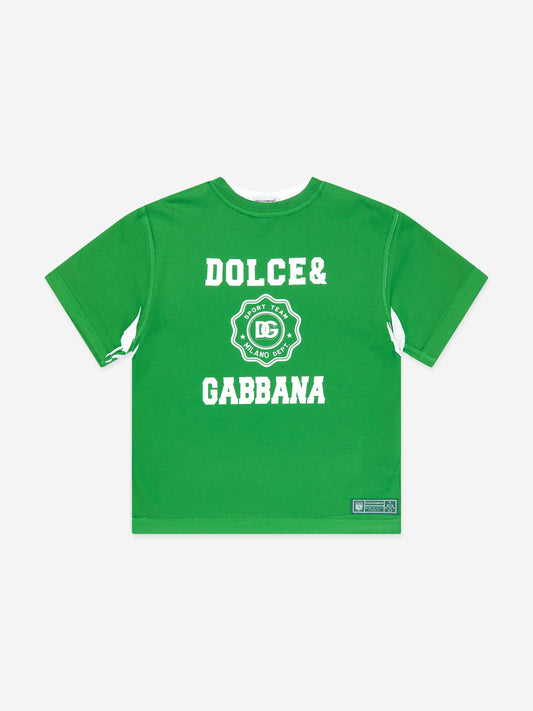 Dolce & Gabbana 男童绿色徽标 T 恤