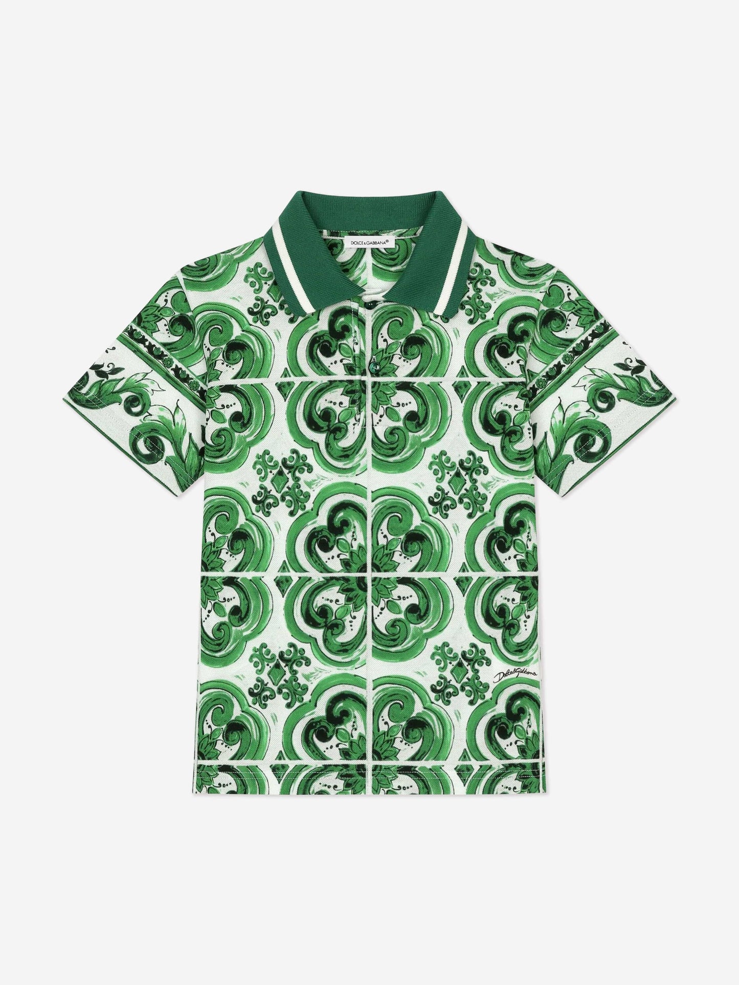 Dolce & Gabbana 男童 Maiolica 印花 Polo 衫(绿色)