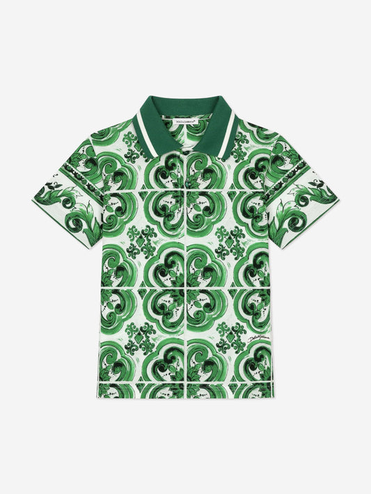 Dolce & Gabbana 男童 Maiolica 印花 Polo 衫(绿色)