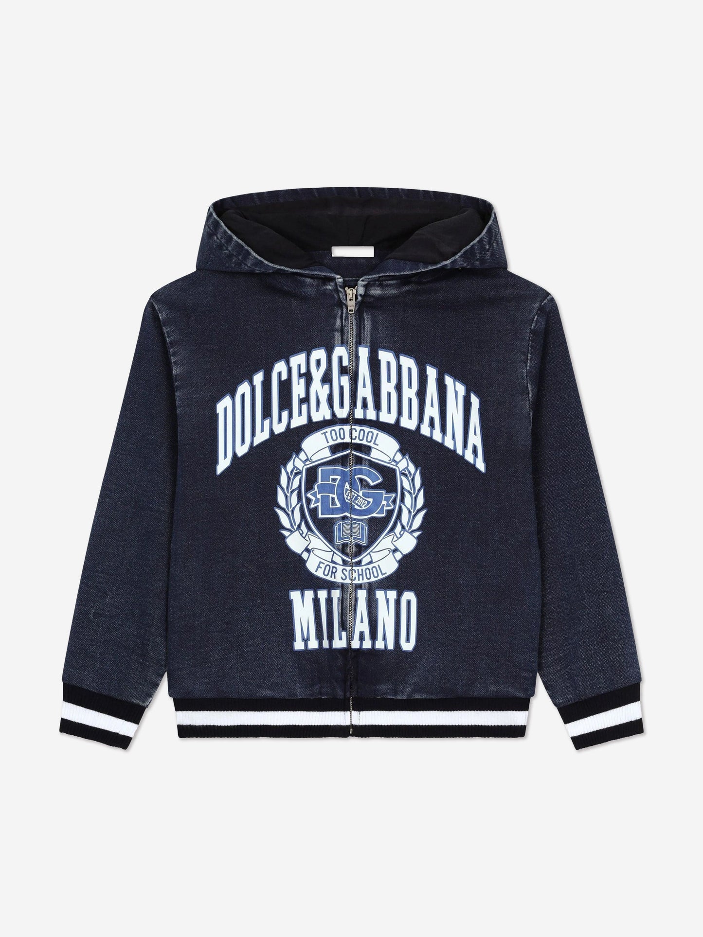 Dolce & Gabbana 男童 Too Cool For SchoolMilano 徽标拉链上衣(蓝色)