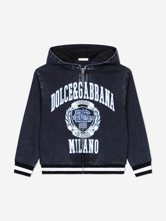 Dolce & Gabbana 男童 Too Cool For SchoolMilano 徽标拉链上衣(蓝色)