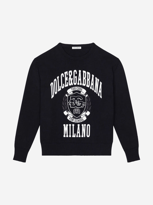 Dolce & Gabbana Boys Milano 海军蓝徽标运动衫