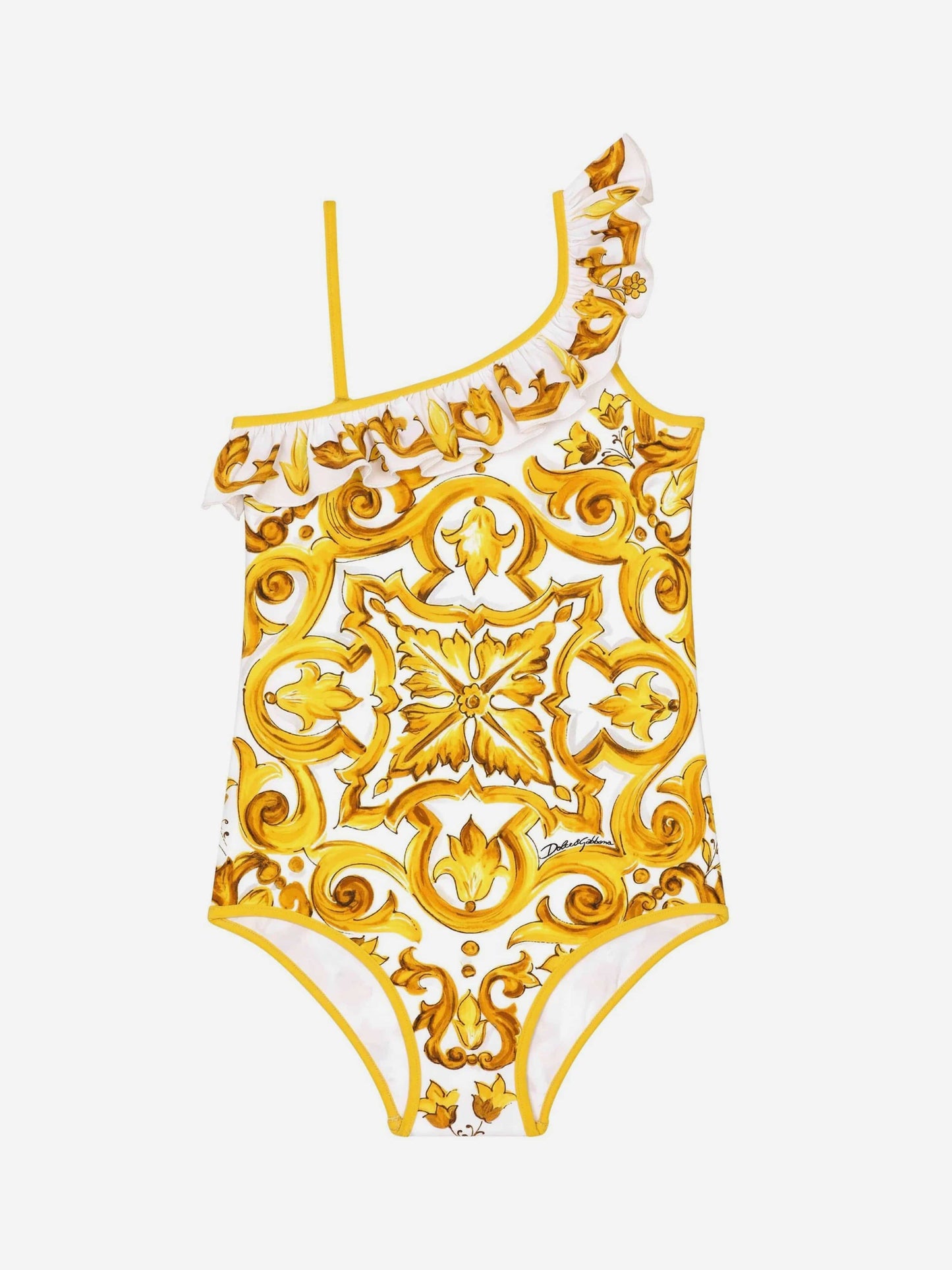 Dolce & Gabbana 女童 Maiolica 黄色泳衣